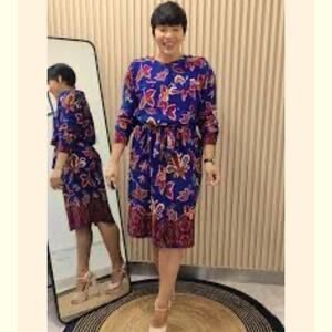 Liz Claiborne Women Navy and Red Paisley Tie Waist Dress Size M